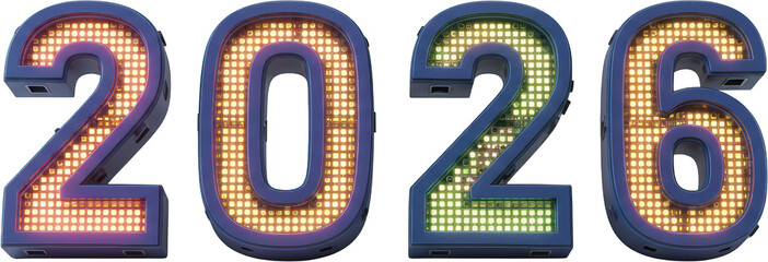 Illuminated LED 2026 Number Display Futuristic Digital Year Glowing Neon Lights