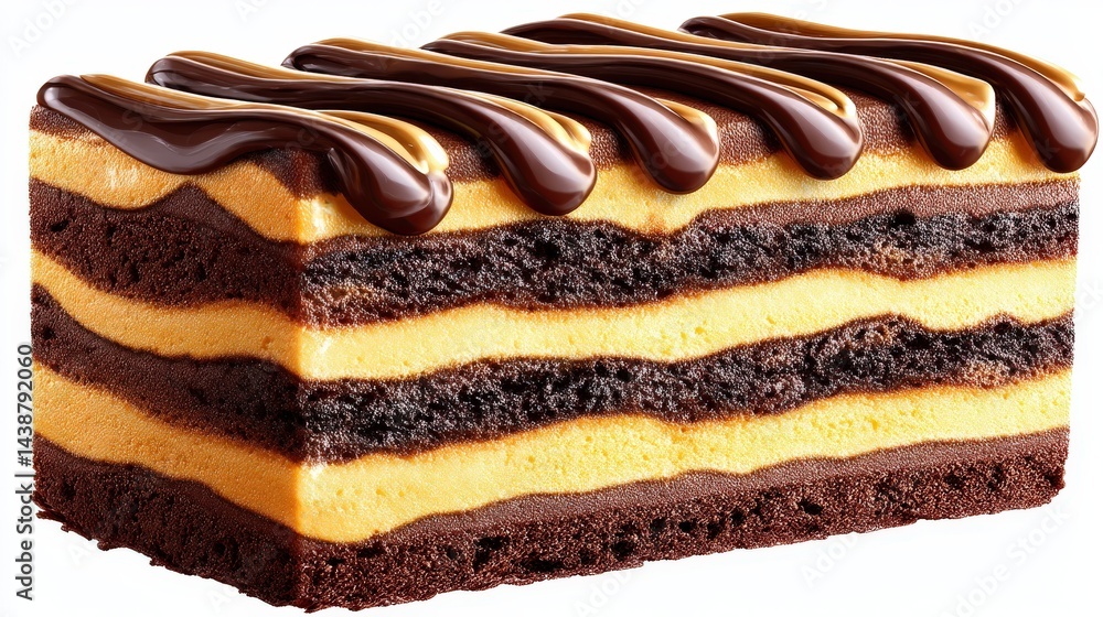 Poster zigzag layered chocolate and vanilla dessert slice showing thick alternating layers with rich chocol