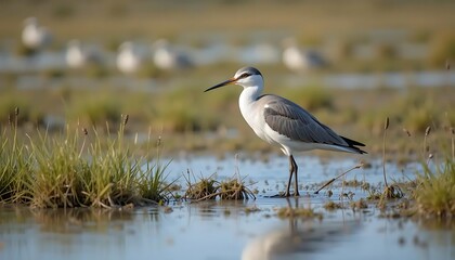 Obraz premium Salt Marsh Symphony: Where Birdsong Meets Coastal Beauty rich avian nature unique scenic wetland 