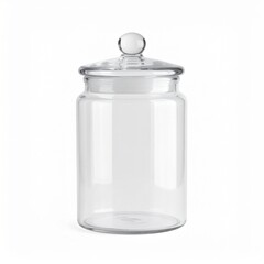 Minimalist Glass Jar for Kitchen Storage on Isolated White Background