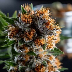Macro Close-Up of Frosted Cannabis Flower Under Studio Lights