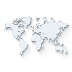 3D White World Map with Shadow Effect on Light Background for Design Use