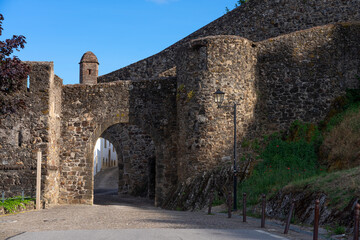 Door of the walls of the beautiful medieval village of Marvao, in the Alentejo region of Portugal at sunset.