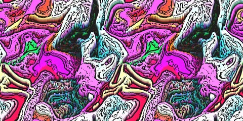Modern marbled boho seamless border pattern. Funky wavy fashion background banner design. Painterly swirl effect for summer retro 80s vibes wash tape and edging trim.