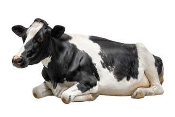 Black and white cow resting peacefully on farm animal milk beef meat food on transparent background