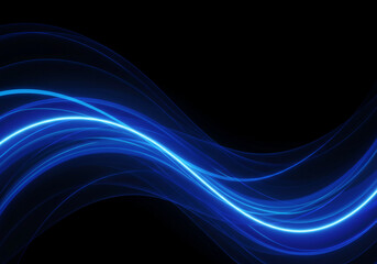 Naklejka premium Abstract Blue Light Wave Background Glowing Neon Curves on Black
