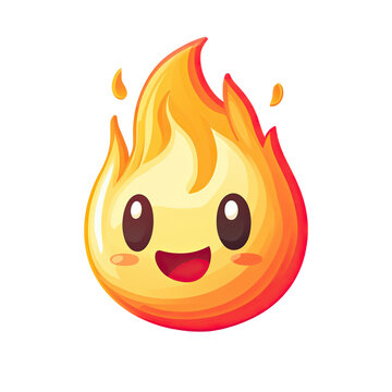 Adorable happy fire flame cartoon character illustration red hot fun cute on transparent background