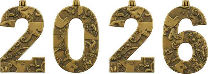 Ornate Bronze 2026 Numerals Decorative Year Design Vintage Style