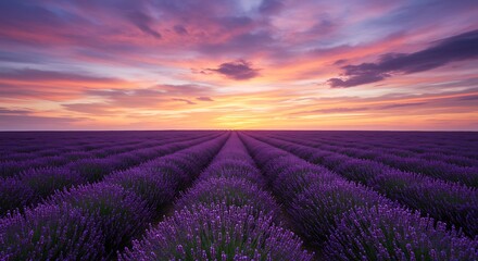 Serene Sunset Lavender Field: Tranquil Nature Photography Background sky calm image flora purple    