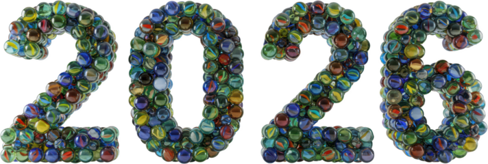 Colorful Glass Marbles Forming the Number 2026 New Year s Design