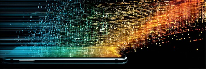 Smartphone Screen Melts Into Flowing Code to Represent Digital Integration and Technology Evolution in Modern Life
