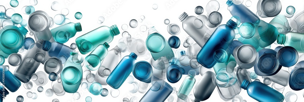Poster colorful abstract 3d plastic bottles floating in space, creating a vibrant conceptual display on a w