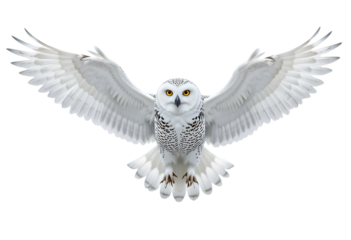Majestic Snowy Owl in Flight Isolated on White for Wildlife Concepts: Powerful White Bird of Prey Imagery: Snowy, Owl, Flight, Isolated, White, Bird, Wildlife, Prey, Arctic, Winter PNG.