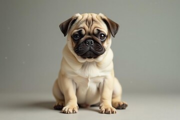 Obraz premium Adorable pug dog sitting, looking directly at camera, adorable, breed, molosser