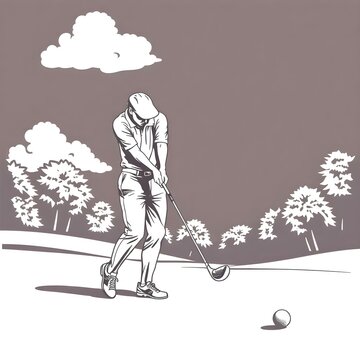 golfer swinging club monochrome scene clip art preview