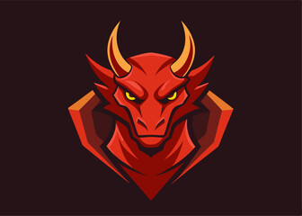 Fiery Dragon Portrait: An intense red dragon, depicted in a bold and vibrant illustration, with sharp horns and piercing yellow eyes. This mythical creature emanates power and fierce energy.
