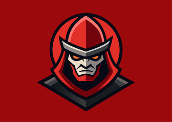 Sinister Ronin Warrior: A stylized illustration of a formidable ronin warrior, rendered with bold lines and striking color palette against a crimson backdrop. Evoking a sense of power and mystery. 