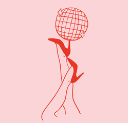 Whimsical heels with a disco ball. Celebration icon.