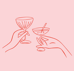 Hands holding cocktails. Bachelorette party.