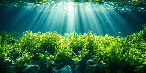 Obraz premium Sunlight streams into a vibrant underwater world