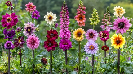 Obraz premium Vibrant Garden Flowers Blooming Dahlias Foxgloves