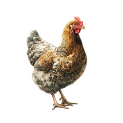 Detailed illustration of a brown and grey hen on art leg fowl bird farm on transparent background