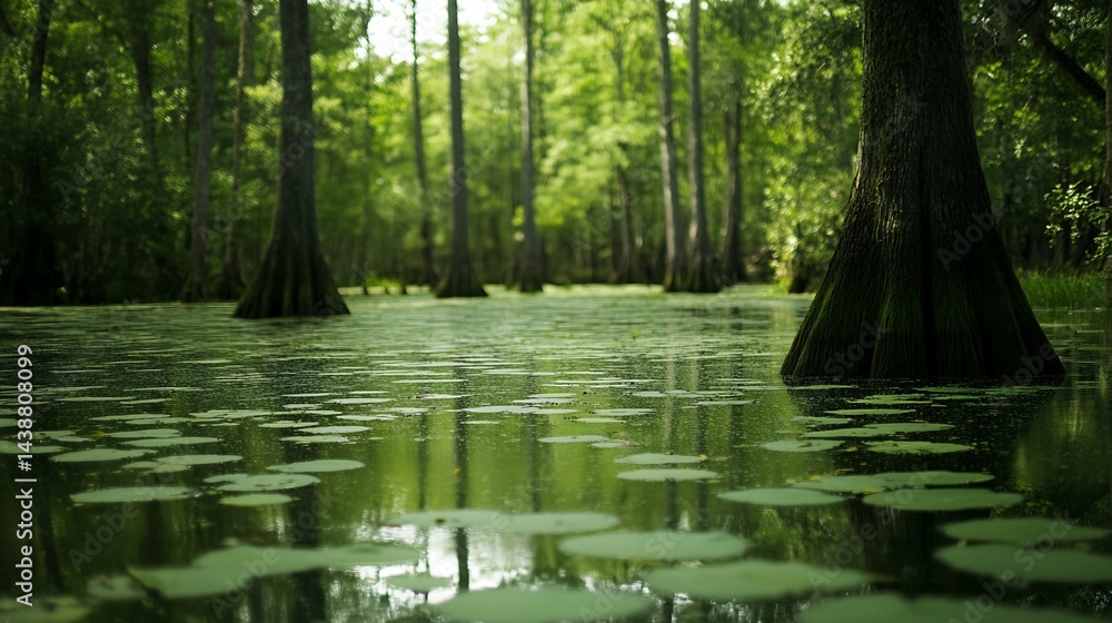 Poster Cypress Trees and Lily Pads in a Swamp
