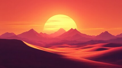 A sunset with a large sun in the sky