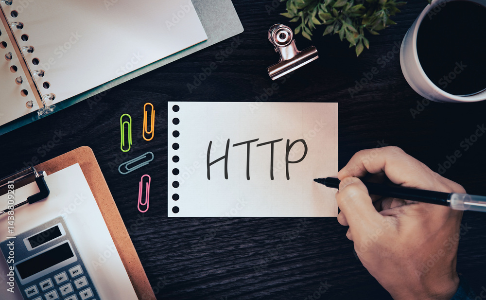 Poster there is notebook with the word http. it is an abbreviation for hyper text transfer protocol as eye-
