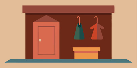 Tiny Cozy Mudroom with Coat Hooks Vector Illustration