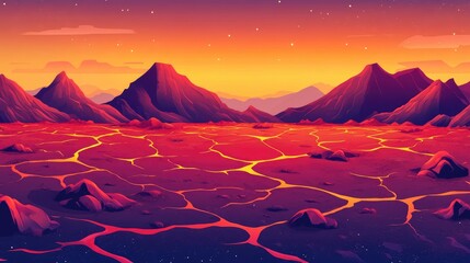 A lava field with mountains in the background