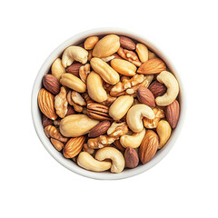 Delicious mixed nuts assortment in white bowl healthy snack food diet meal on transparent background