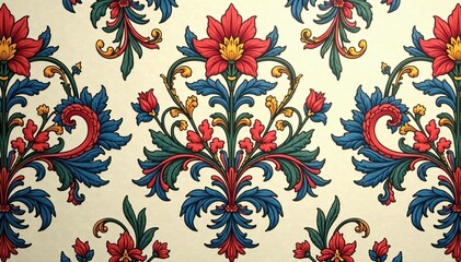 Intricate floral damask pattern in muted tones, damask, aesthetic, muted