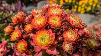 Vibrant Orange Sempervivum Succulents Closeup