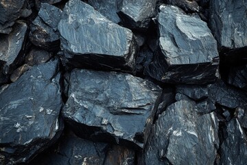 Closeup of textured dark black coal stones