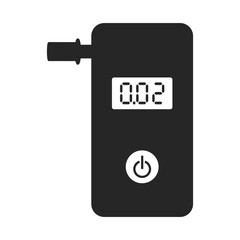 Breathalyzer device for measuring blood alcohol or breath alcohol content with mouthpiece and digital display in silhouette vector