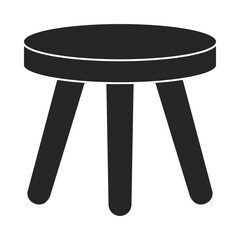 Simple wooden three legged stool in silhouette vector