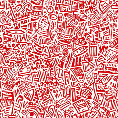 A vibrant blend of red and white forms a bold doodle pattern, perfect for modern artistic designs and trendy textiles.