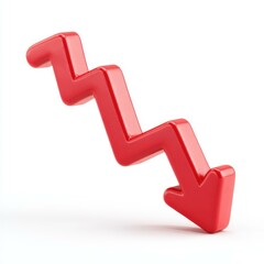 Trend down icon represents business failure, showcasing negative growth in a bright and playful 3D plastic design.