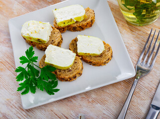 Sandwich with caraway and lithuania cheese with parsley. Snack before lunch