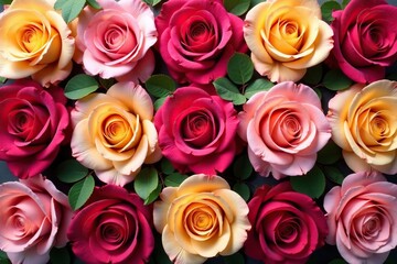 Fototapeta premium Symmetrical rose blooms arranged in a square grid , vector, red