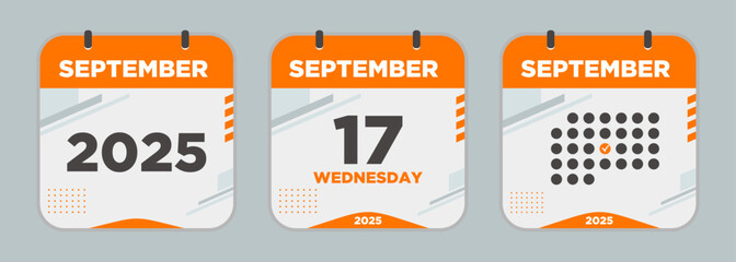 Calendar icon. September. 2025 17 day. The concept of waiting for an important date. Day calendar with date September 17. Cheklist day calendar. Vector illustration.	