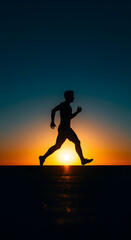 Silhouette of a Runner at Sunset with Vibrant Sky and Dynamic Movement