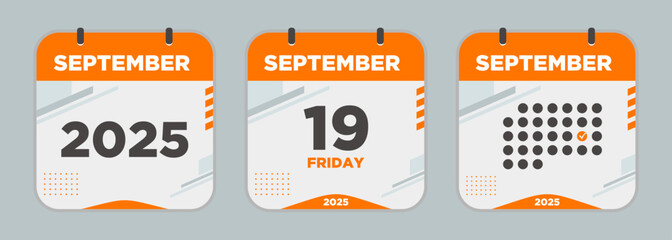 Calendar icon. September. 2025 19 day. The concept of waiting for an important date. Day calendar with date September 19. Cheklist day calendar. Vector illustration.	