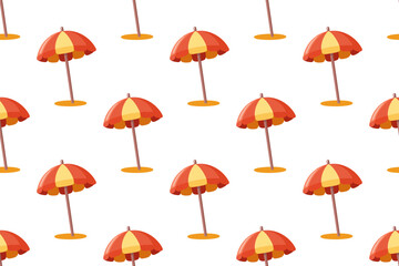 Obraz premium Seamless summer pattern with red and yellow cartoon beach umbrellas on the sand