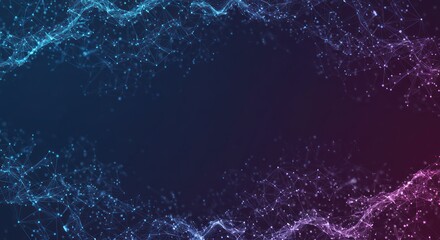 Abstract network background with blue and pink gradient colors and connecting lines.