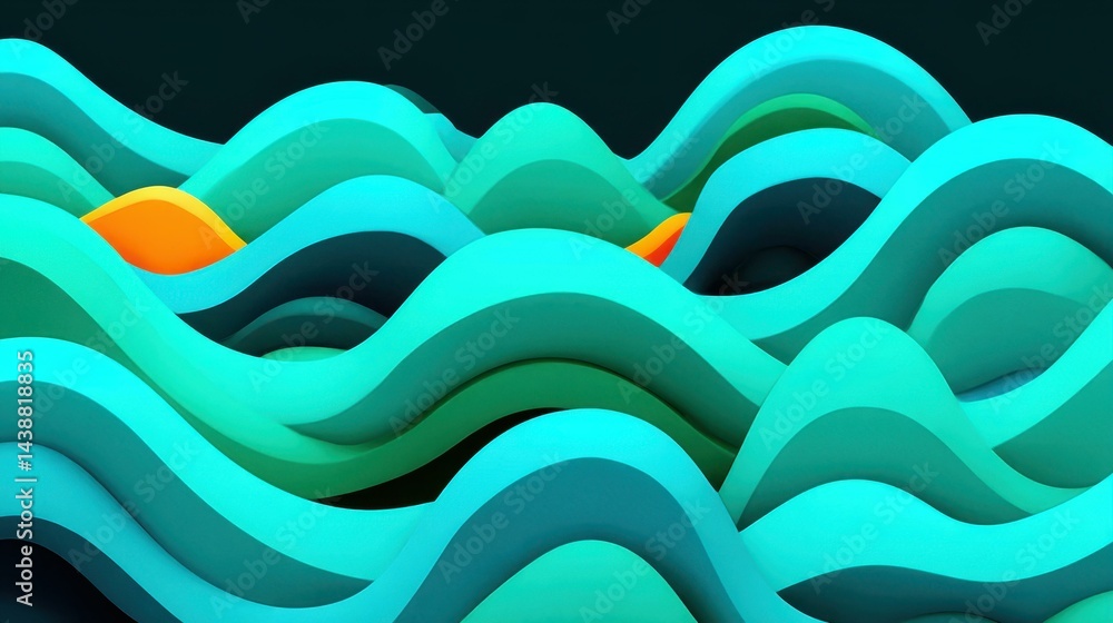 Poster vibrant cyan curve wave pattern vector, perfect for dynamic backgrounds or digital designs.