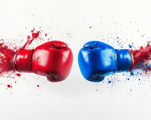 Red and Blue Boxing Gloves in Collision