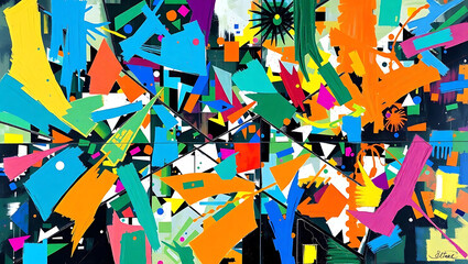 Obraz premium <Vibrant Abstract Art: Colorful Patterns and Geometric Shapes in Modern Artwork>