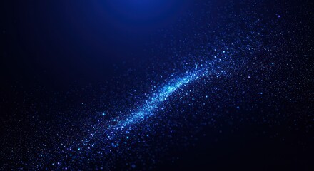 Fototapeta premium Abstract dark blue background with a glowing trail of light and particles.